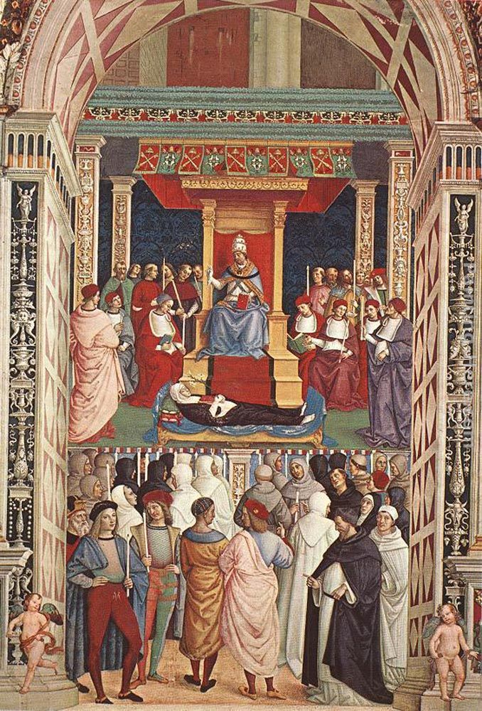 Pope Aeneas Piccolomini Canonizes Catherine of Siena painting - Bernardino Pinturicchio Pope Aeneas Piccolomini Canonizes Catherine of Siena art painting